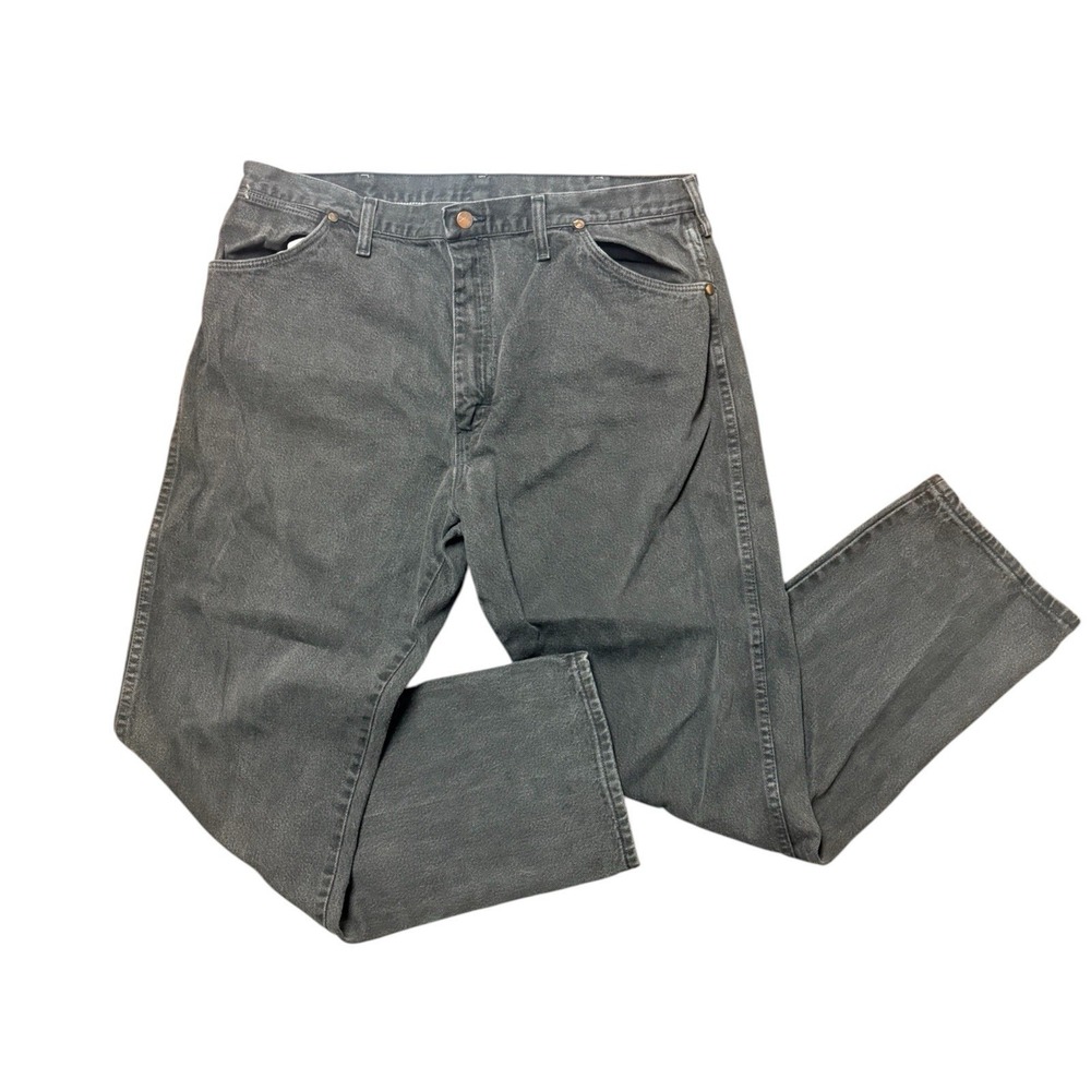 Vintage Brown Tag Wrangler Washed Black Denim Jeans Mens 36x32 Relaxed Straight